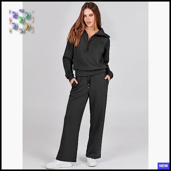 Oversized Sweatsuit Set Wide Leg Pants Lounge Travel Leisure Active Wear - Picture 2 of 7